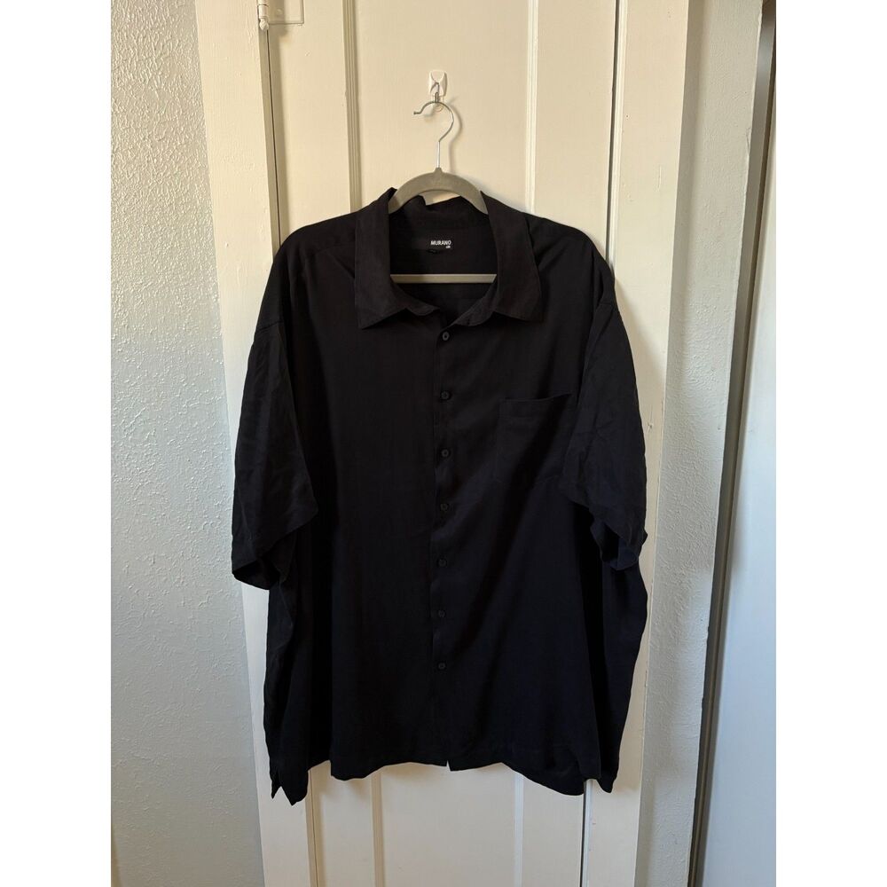 3X Murano Black Washable Silk Shirt Short Sleeve Button Lightweight Camp Collar